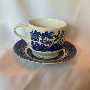 NWOT Churchill Blue Willow Porcelain Cup and Saucer Set